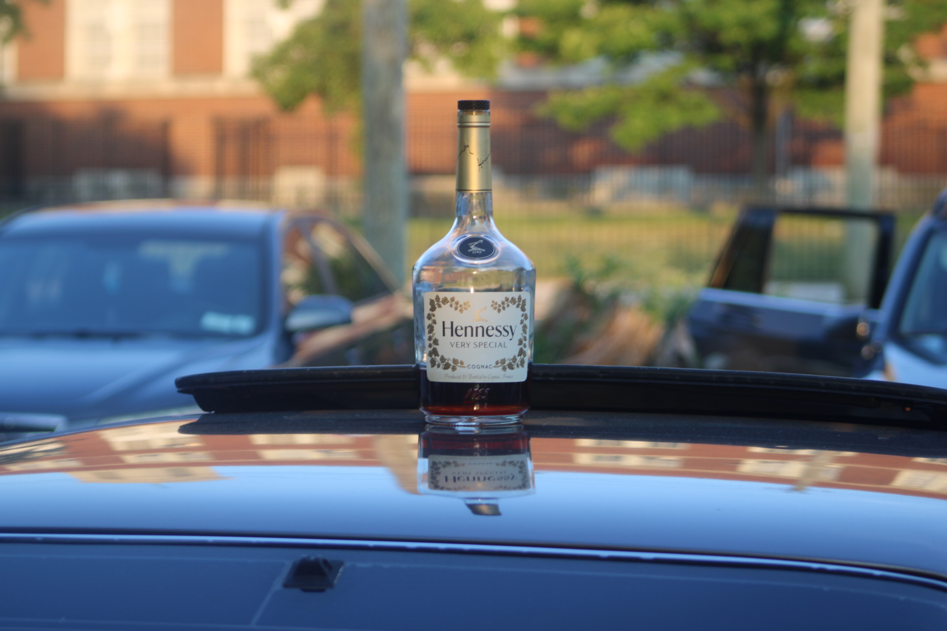 Hennessy bottle on the sunroof